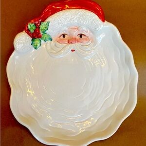 Vintage Fitz and Floyd 1989 Hand-Painted SantaFace GlazedPorcelain 8”x9.5” Plate